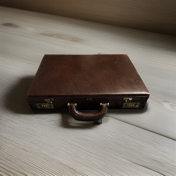 Vintage Bally Leather Briefcase Locking Hard Case Brown Monogram HIH